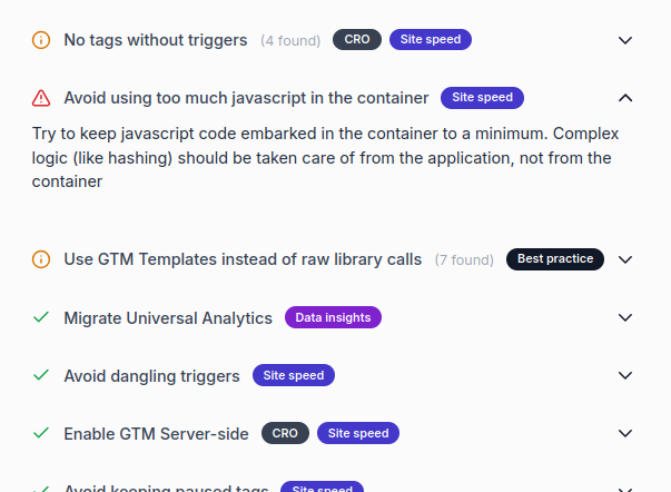 GTM issue recommendations with implementation guidance
