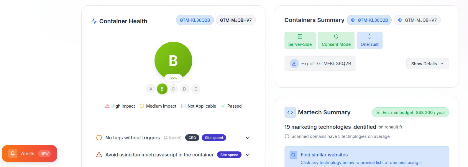 Screenshot showing the tagstack audit result